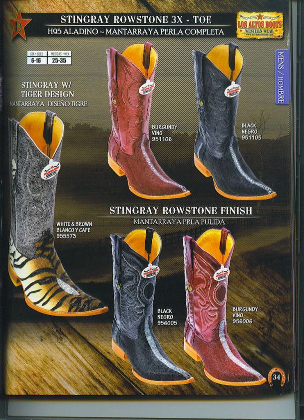   Mens Black or Burgundy Stingray Leather Western Cowboy Boots New $489