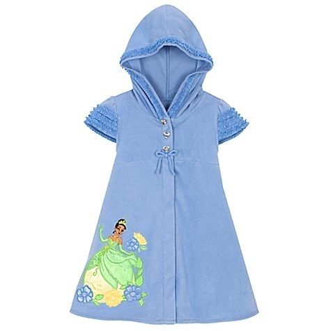 NEW Disney Princess Tiana Girls Blue Hooded Swimsuit Cover Up Sz S 5/6 