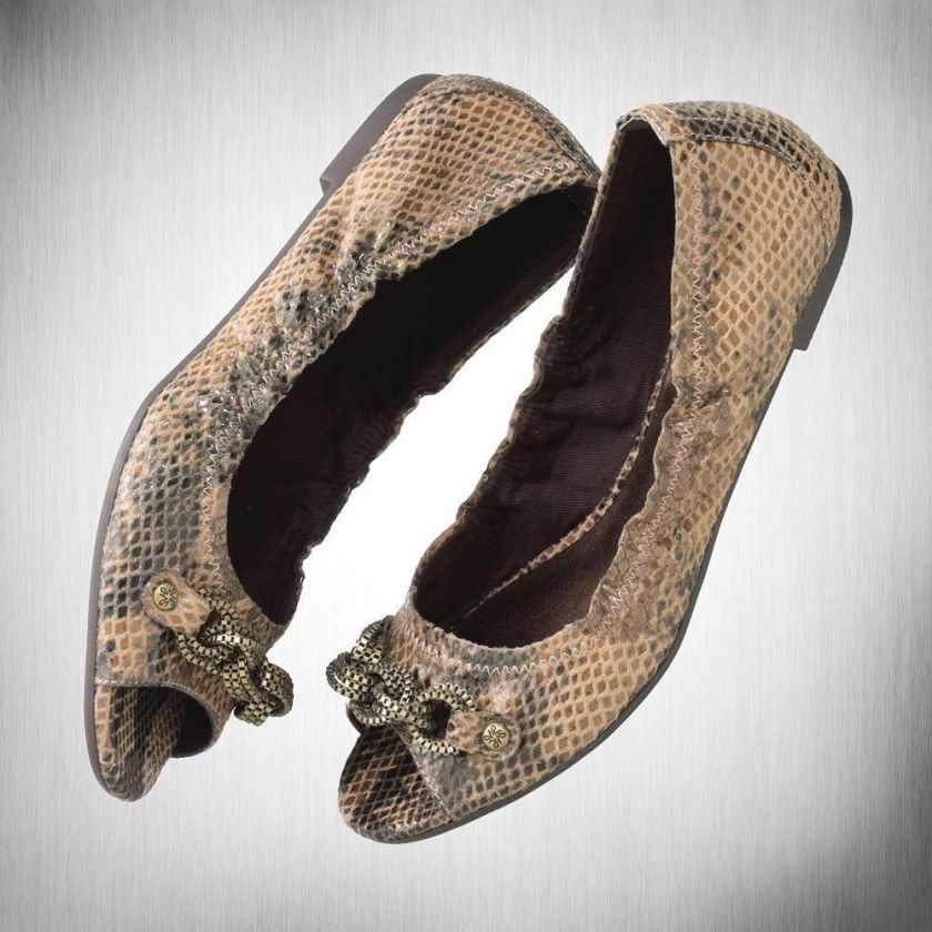   WANG Faux Snakeskin Peep Toe Taupe Ballet Shoes~See Sizes~$60  