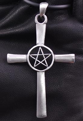 Star Pentagram Cross Pewter Pendant w Necklace Choker  