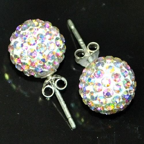   10mm 12mm 14mm Swarovski Crystal Disco Ball 925 Silver Studs Earrings