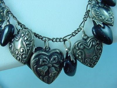   WORKS STUDIO METAL & GLASS HEARTS MOTIF CHARM NECKLACE AND PIN  