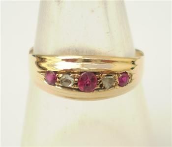 EDWARDIAN 18ct GOLD DIAMOND AND RUBY BOAT RING CHESTER c1911  