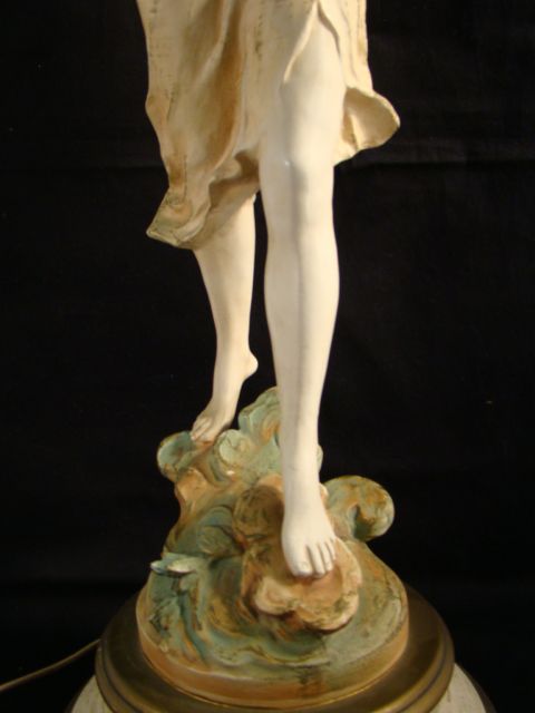 Old FRENCH Art Nouveau FIGURAL Lady MOREAU STATUE Lamp JB HIRSCH 