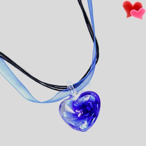 NEW Charm Blue Heart Bead Colored Glaze Pedant Necklace  