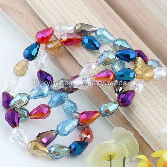 8x12mm *Mix Faceted Teardrop Crystal Glass Bead New 50P  