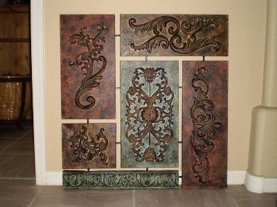 Large Embossed Iron / Metal Wall Decor Rust~Brown~Green  