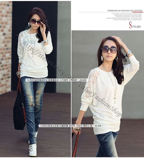 NEW Womens Loose Batwing Dolman Off Shoulder Lace Casual Top T Shirt 