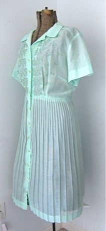 Vtg 50s Rockabilly Sheer Green Embroidered Cotton Accordion Shirt 