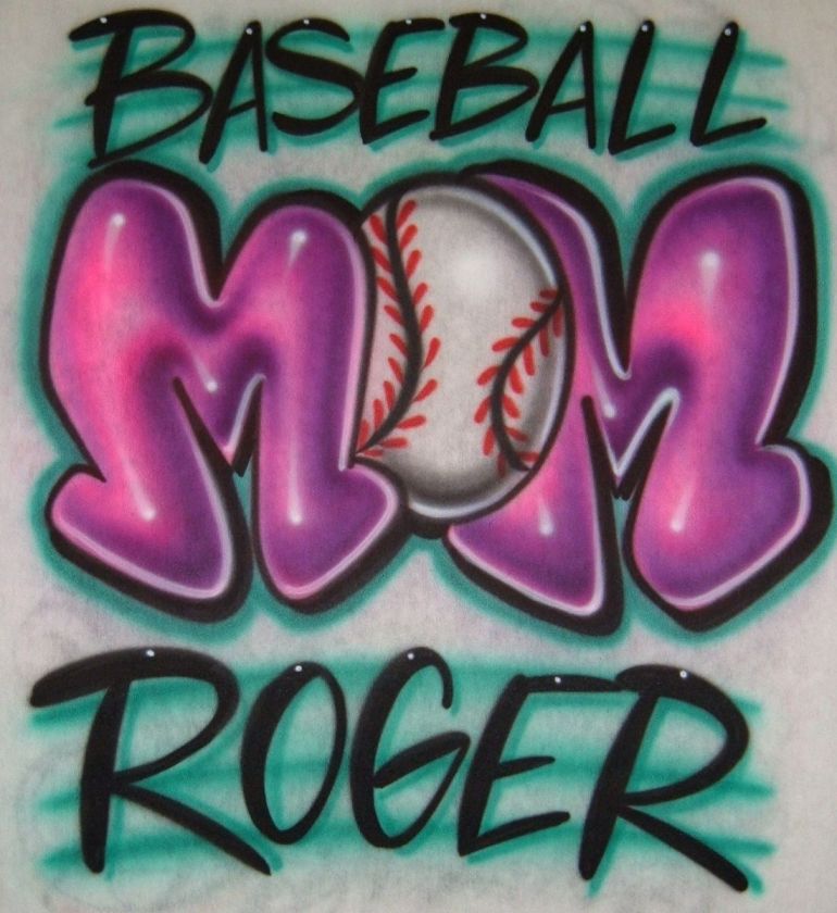 Airbrush Baseball Mom With Personalized Name T shirt  