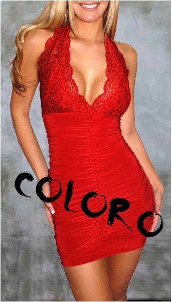 Red lace embroidered dress halter popular nightclub wear  