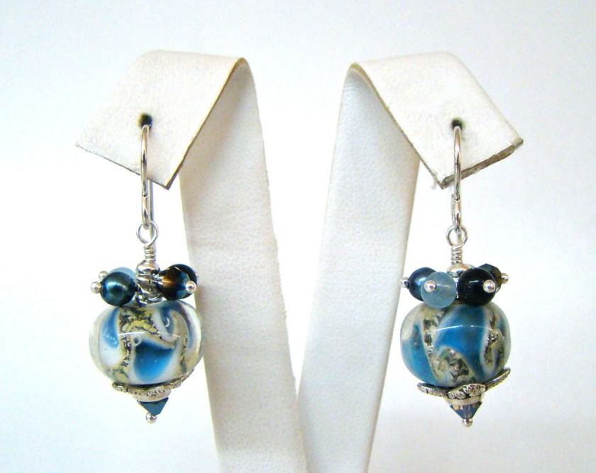 DESERT HEART Sterling Silver & Blue Goldstone Dangle Earrings  