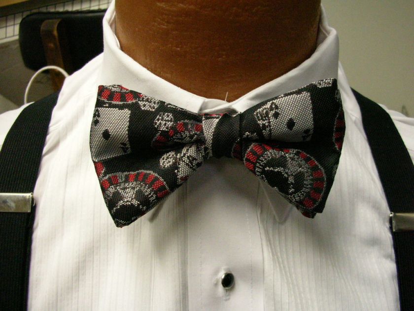 New Tuxedo Poker Chip Banded Adjustable Pretied Bow Tie  